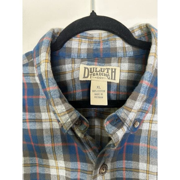Duluth Trading Cobalt Blue & White Plaid Button Up Flannel Shirt Mens Size XL - Picture 3 of 9